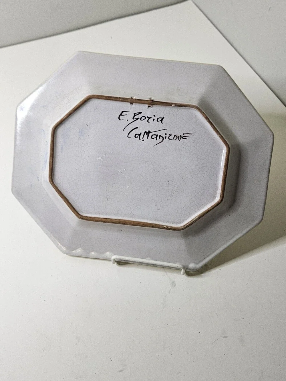 Caltagirone Platter Hexagonal Majolica Floral Green Yellow Blue 12×9